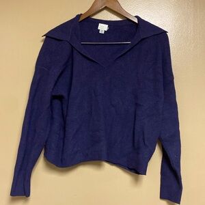 NWOT cropped and collared long sleeve blue shirt
